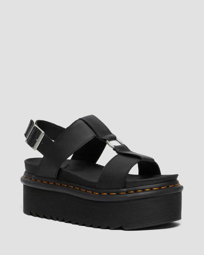 Dr Martens Womens Francis Leather Platform Strap Sandals Black - 87392LSDR